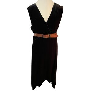 Avec Les Filles Black velvet sleeveless wrap Midi Dress